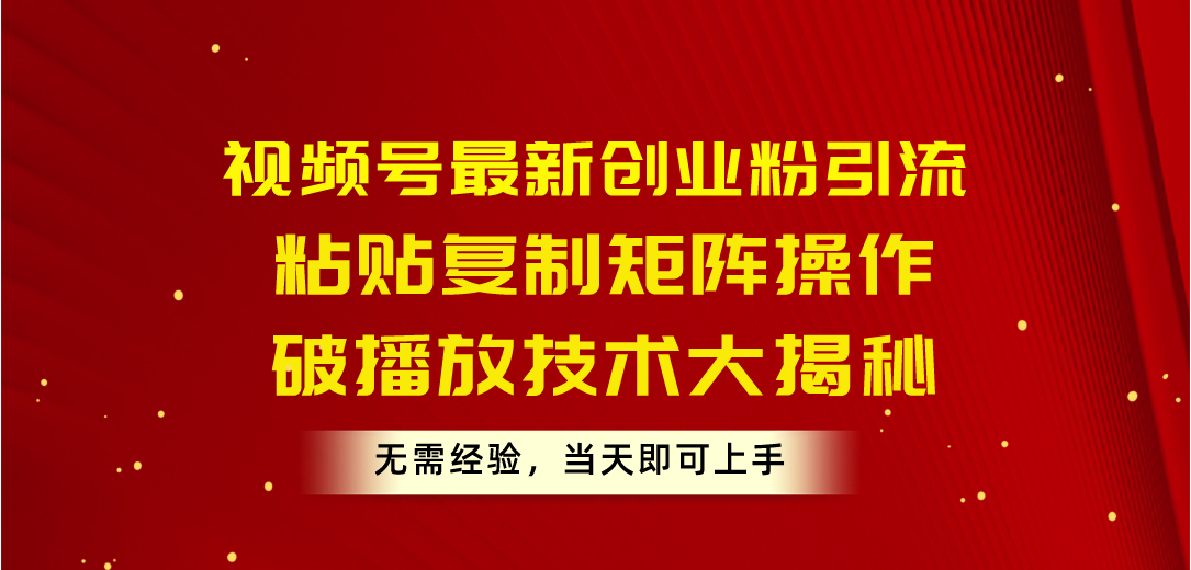 （10803期）视频号最新创业粉引流，粘贴复制矩阵操作，破播放技术大揭秘，无需经验…-蓝天项目网