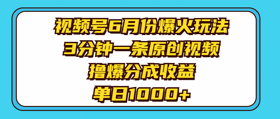 （11298期）视频号6月份爆火玩法，3分钟一条原创视频，撸爆分成收益，单日1000+-蓝天项目网