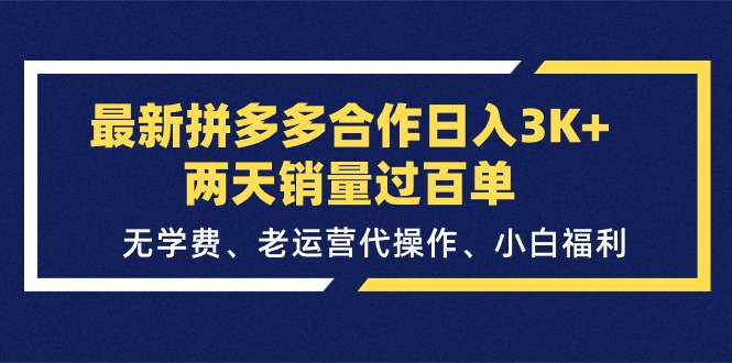 （11291期）最新拼多多合作日入3K+两天销量过百单，无学费、老运营代操作、小白福利-蓝天项目网