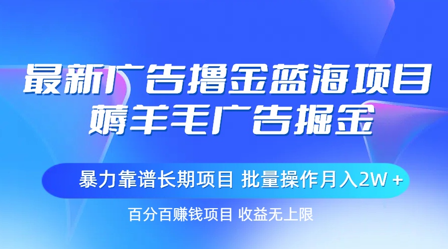 （11193期）最新广告撸金蓝海项目，薅羊毛广告掘金 长期项目 批量操作月入2W＋-蓝天项目网