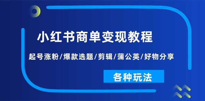 （11164期）小红书商单变现教程：起号涨粉/爆款选题/剪辑/蒲公英/好物分享/各种玩法-蓝天项目网