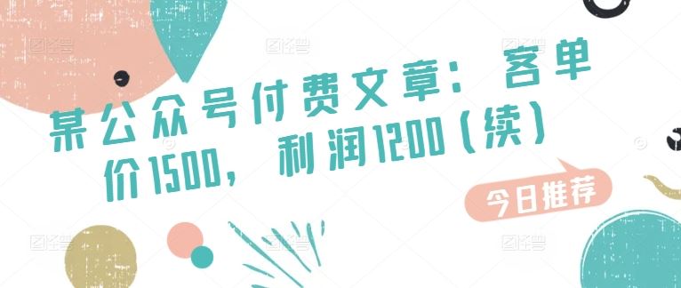 某公众号付费文章：客单价1500，利润1200(续)，市场几乎可以说是空白的-蓝天项目网