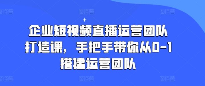 企业短视频直播运营团队打造课，手把手带你从0-1搭建运营团队-蓝天项目网