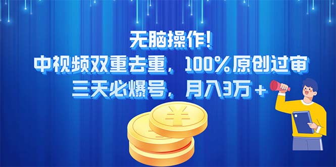 （11353期）无脑操作!中视频双重去重，100%原创过审，三天必爆号，月入3万+-蓝天项目网