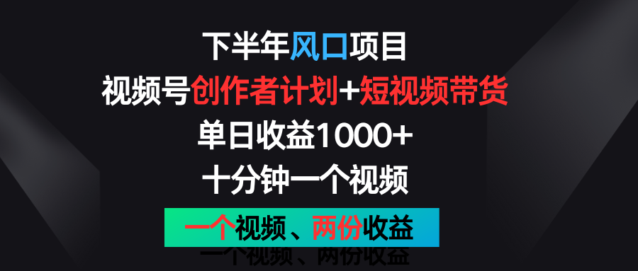 下半年风口项目，视频号创作者计划+视频带货，单日收益1000+，一个视频两份收益-蓝天项目网