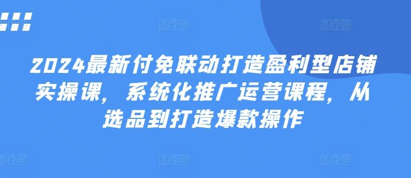 2024最新付免联动打造盈利型店铺实操课，​系统化推广运营课程，从选品到打造爆款操作-蓝天项目网