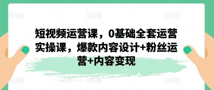 短视频运营课，0基础全套运营实操课，爆款内容设计+粉丝运营+内容变现-蓝天项目网