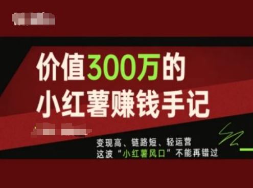 价值300万的小红书赚钱手记，变现高、链路短、轻运营，这波“小红薯风口”不能再错过-蓝天项目网