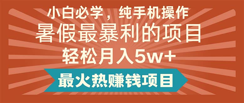 （11583期）小白必学，纯手机操作，暑假最暴利的项目轻松月入5w+最火热赚钱项目-蓝天项目网