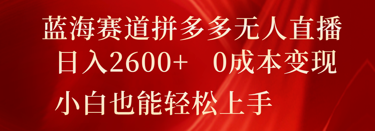 蓝海赛道拼多多无人直播，日入2600+，0成本变现，小白也能轻松上手-蓝天项目网