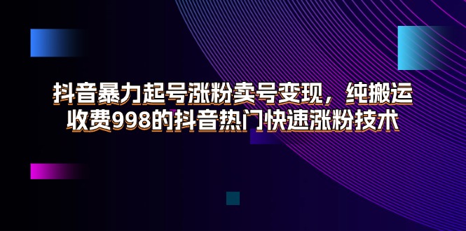 （11656期）抖音暴力起号涨粉卖号变现，纯搬运，收费998的抖音热门快速涨粉技术-蓝天项目网