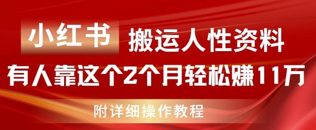 小红书搬运人性资料，有人靠这个2个月轻松赚11w，附教程【揭秘】-蓝天项目网