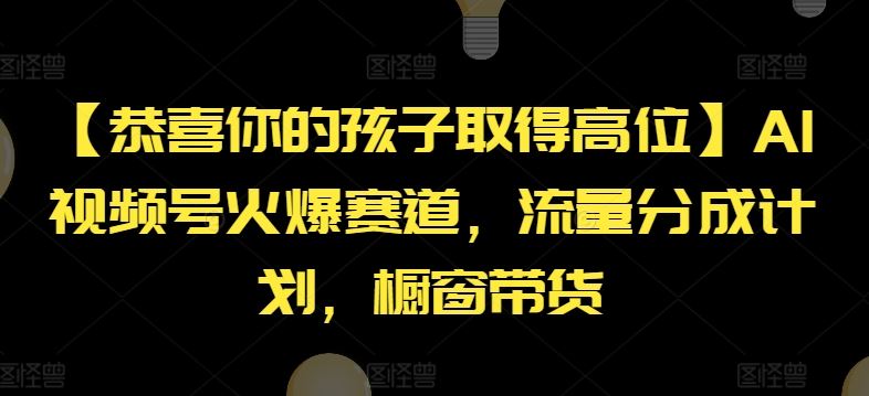 【恭喜你的孩子取得高位】AI视频号火爆赛道，流量分成计划，橱窗带货【揭秘】-蓝天项目网