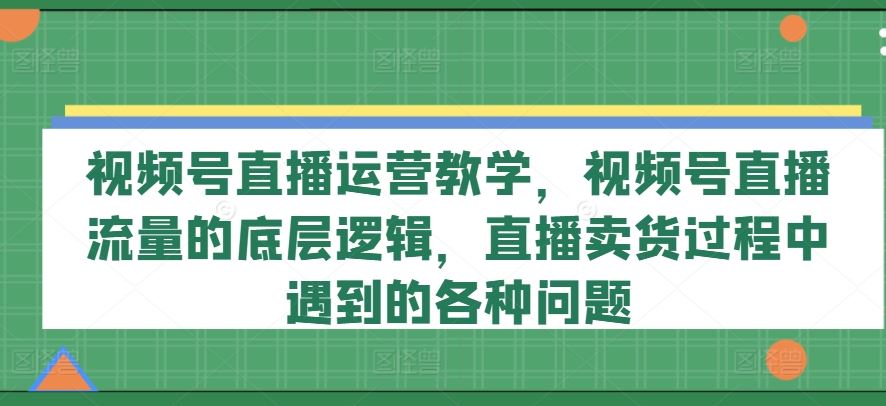 视频号直播运营教学，视频号直播流量的底层逻辑，直播卖货过程中遇到的各种问题-蓝天项目网