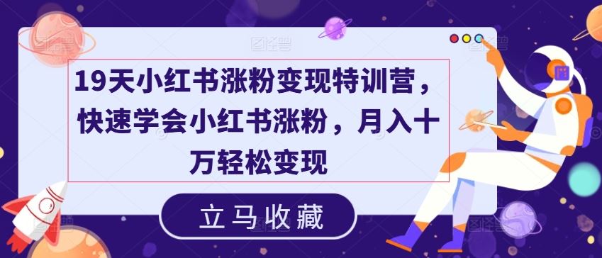 19天小红书涨粉变现特训营，快速学会小红书涨粉，月入十万轻松变现-蓝天项目网