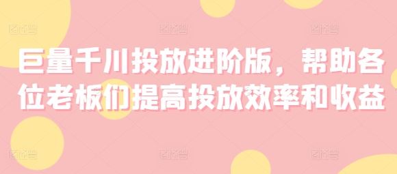 巨量千川投放进阶版，帮助各位老板们提高投放效率和收益-蓝天项目网