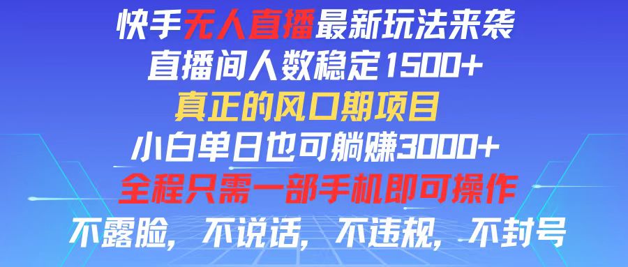 （11792期）快手无人直播全新玩法，直播间人数稳定1500+，小白单日也可躺赚3000+，…-蓝天项目网