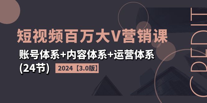 （11795期）2024短视频·百万大V营销课【3.0版】账号体系+内容体系+运营体系(24节)-蓝天项目网