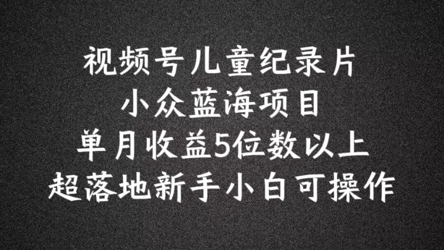 2024蓝海项目视频号儿童纪录片科普，单月收益5位数以上，新手小白可操作【揭秘】-蓝天项目网