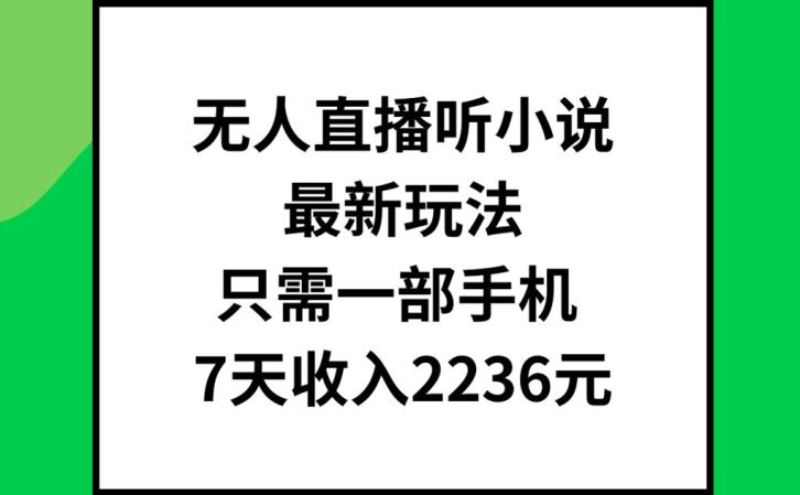 无人直播听小说最新玩法，只需一部手机，7天收入2236元【揭秘】-蓝天项目网