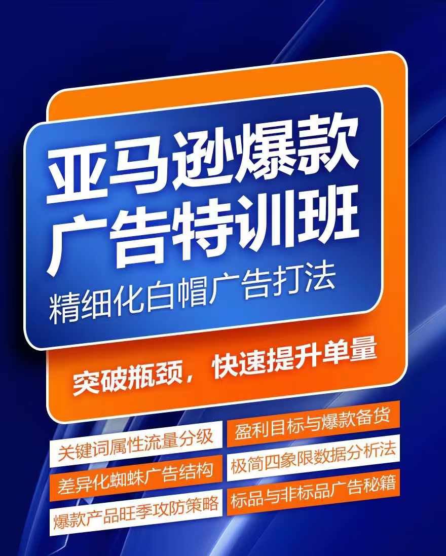 亚马逊爆款广告特训班，快速掌握亚马逊关键词库搭建方法，有效优化广告数据并提升旺季销量-蓝天项目网