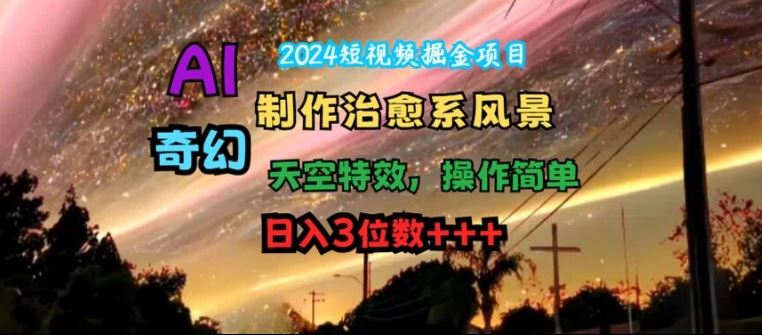 2024短视频掘金项目，AI制作治愈系风景，奇幻天空特效，操作简单，日入3位数【揭秘】-蓝天项目网