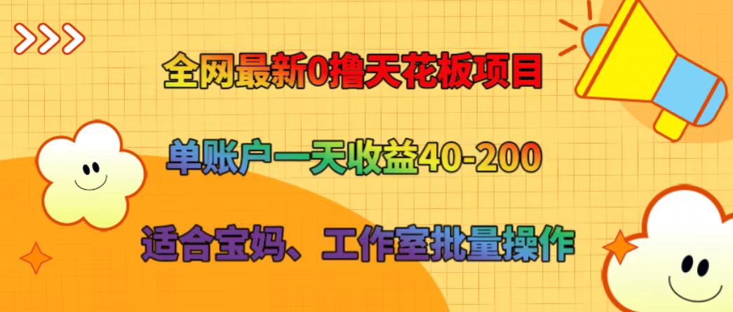 全网最新0撸天花板项目 单账户一天收益40-200 适合宝妈、工作室批量操作-蓝天项目网