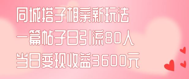 同城搭子相亲新玩法一篇帖子引流80人当日变现3600元(项目教程+实操教程)【揭秘】-蓝天项目网