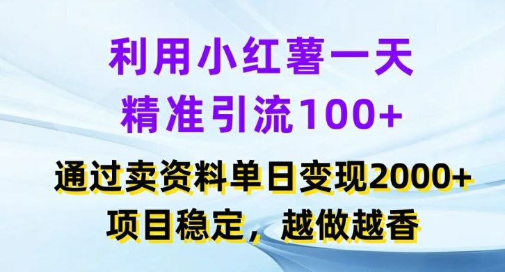 利用小红书一天精准引流100+，通过卖项目单日变现2k+，项目稳定，越做越香【揭秘】-蓝天项目网