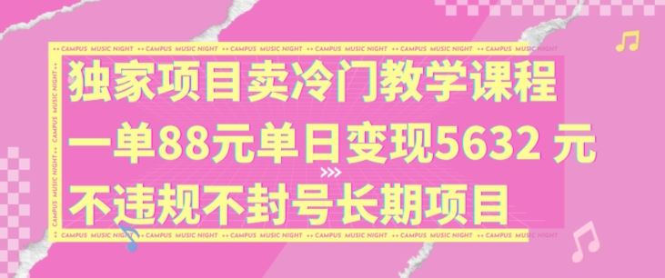 独家项目卖冷门教学课程一单88元单日变现5632元违规不封号长期项目【揭秘】-蓝天项目网