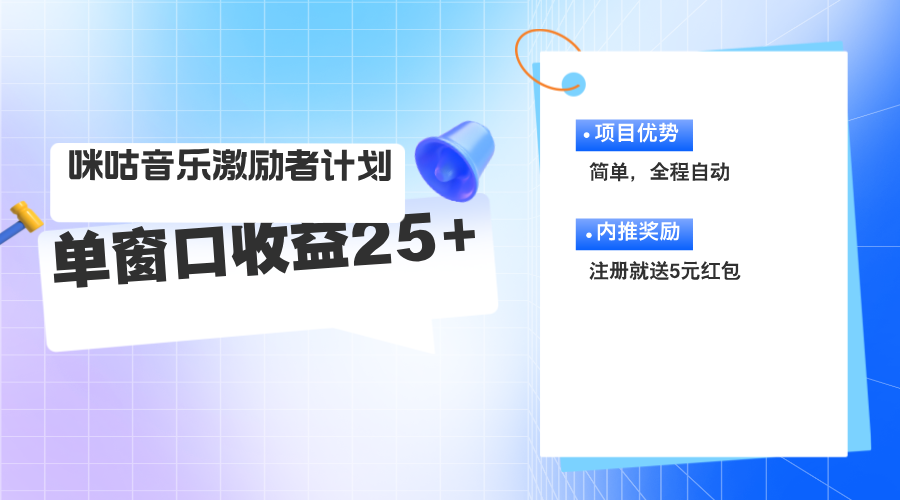 （11942期）咪咕激励者计划，单窗口收益20~25，可矩阵操作-蓝天项目网