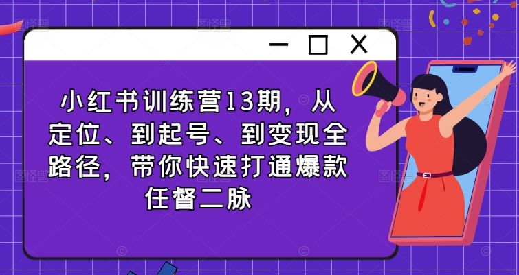 小红书训练营13期，从定位、到起号、到变现全路径，带你快速打通爆款任督二脉-蓝天项目网