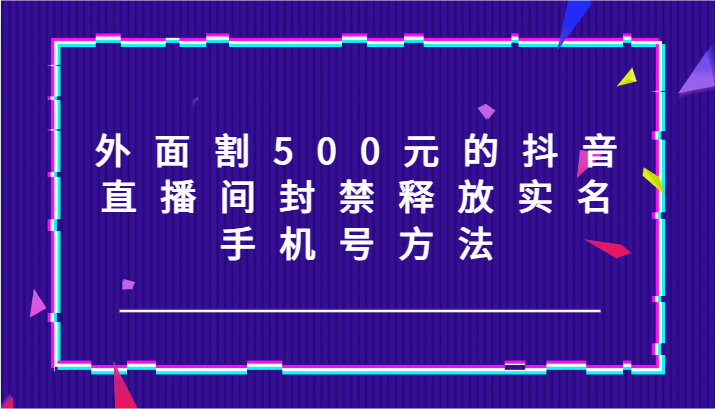 外面割500元的抖音直播间封禁释放实名/手机号方法！-蓝天项目网