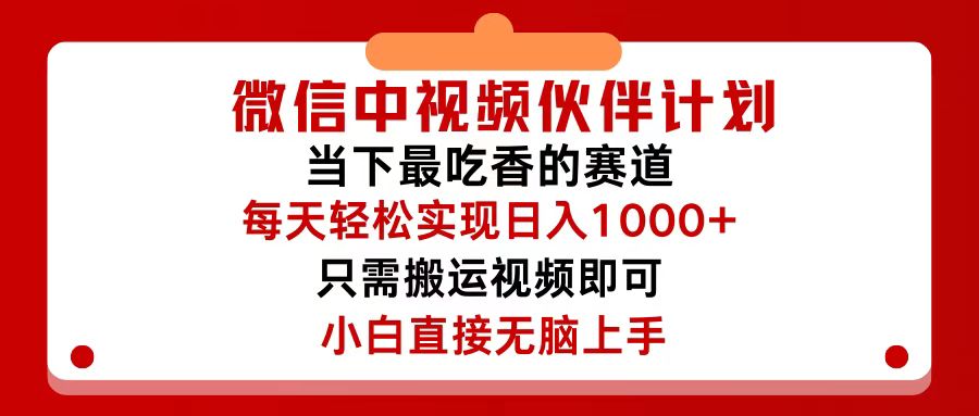 （12017期）微信中视频伙伴计划，仅靠搬运就能轻松实现日入500+，关键操作还简单，…-蓝天项目网