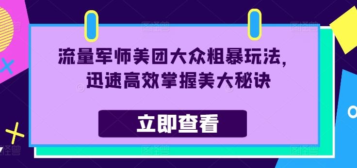 流量军师美团大众粗暴玩法，迅速高效掌握美大秘诀-蓝天项目网