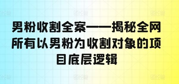 男粉收割全案——揭秘全网所有以男粉为收割对象的项目底层逻辑-蓝天项目网