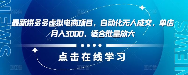 最新拼多多虚拟电商项目，自动化无人成交，单店月入3000，适合批量放大-蓝天项目网