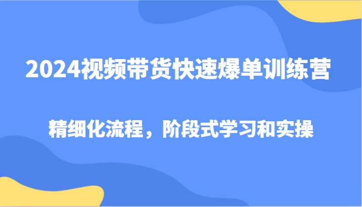 2024视频带货快速爆单训练营，精细化流程，阶段式学习和实操-蓝天项目网