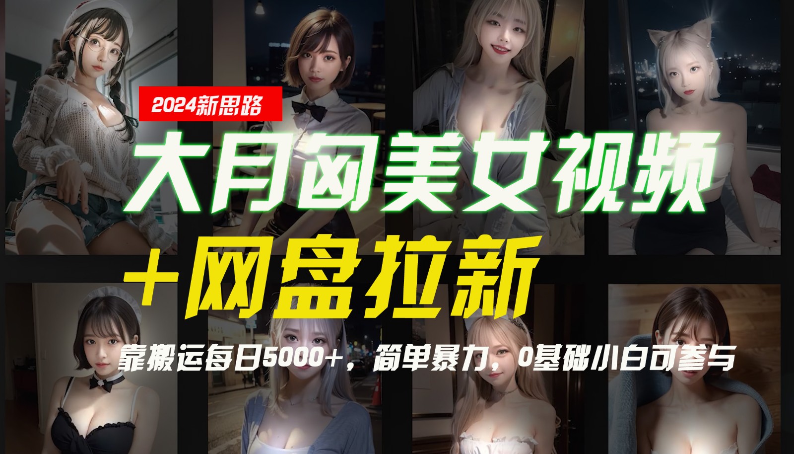 【新思路】大月匈美女视频+网盘拉新，靠搬运每日5000+，简单暴力，0基础小白可参与-蓝天项目网