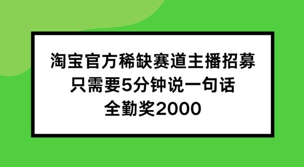 淘宝官方稀缺赛道主播招募 ，只需要5分钟说一句话， 全勤奖2000【揭秘】-蓝天项目网