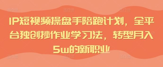 IP短视频操盘手陪跑计划，全平台独创抄作业学习法，转型月入5w的新职业-蓝天项目网