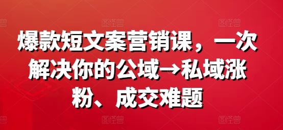 爆款短文案营销课，一次解决你的公域→私域涨粉、成交难题-蓝天项目网