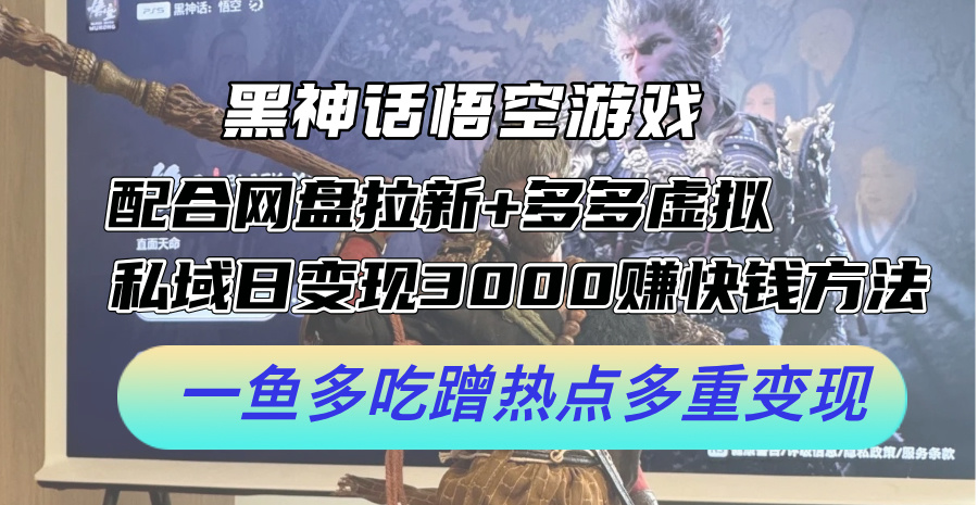 （12316期）黑神话悟空游戏配合网盘拉新+多多虚拟+私域日变现3000+赚快钱方法。…-蓝天项目网