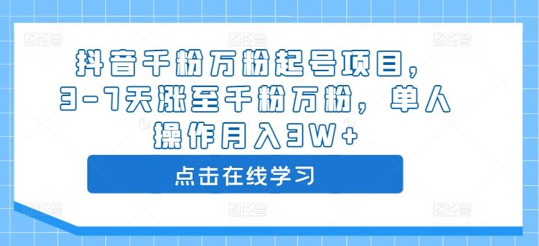 抖音千粉万粉起号项目，3-7天涨至千粉万粉，单人操作月入3W+-蓝天项目网