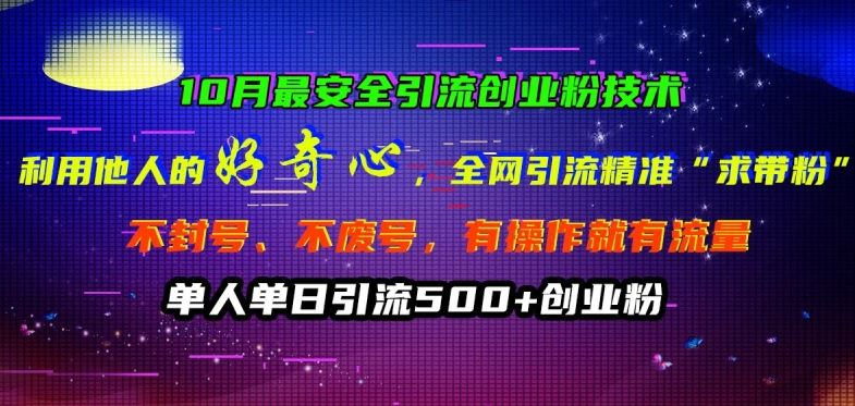 10月最安全引流创业粉技术，利用他人的好奇心全网引流精准“求带粉”不封号、不废号【揭秘】-蓝天项目网