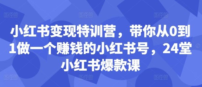 小红书变现特训营，带你从0到1做一个赚钱的小红书号，24堂小红书爆款课-蓝天项目网