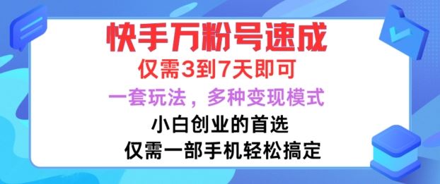 快手万粉号速成，仅需3到七天，小白创业的首选，一套玩法，多种变现模式【揭秘】-蓝天项目网