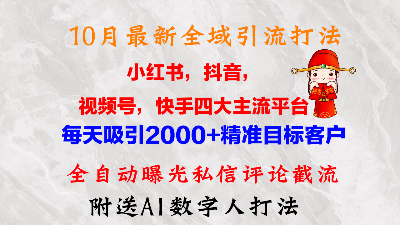 （12921期）10月最新小红书，抖音，视频号，快手四大平台全域引流，，每天吸引2000…-蓝天项目网