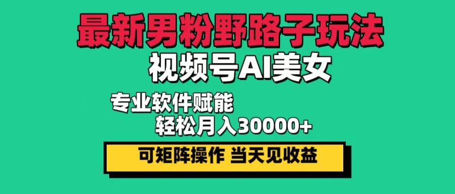 （12909期）最新男粉野路子玩法，视频号AI美女，当天见收益，轻松月入30000＋-蓝天项目网