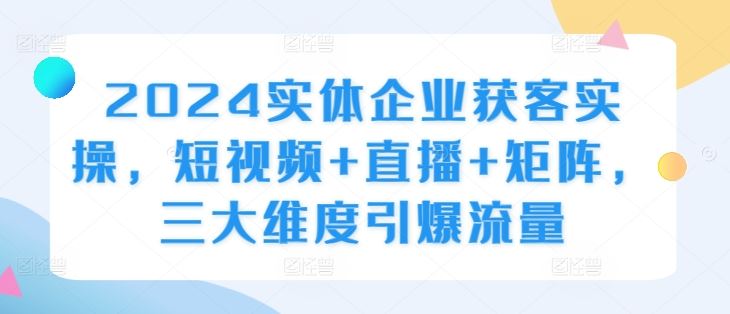 2024实体企业获客实操，短视频+直播+矩阵，三大维度引爆流量-蓝天项目网